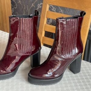 River Island Burgundy Patent Heeled Boots
